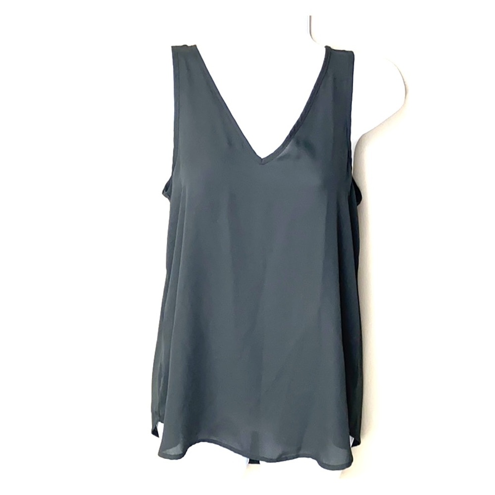 Charcoal Gray Flowy V-neck Sleeveless Top LIKE NEW